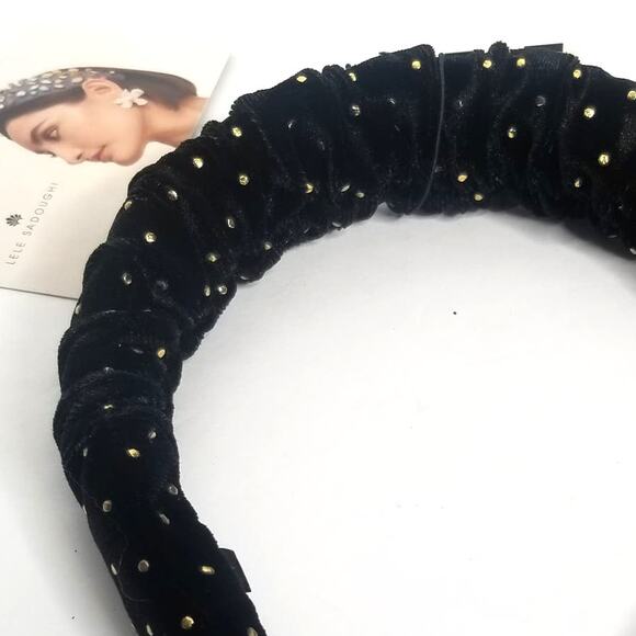 Lele Sadoughi Jet Black Gold Dots Velvet Kelly Comfort Headband New - Picture 14 of 14